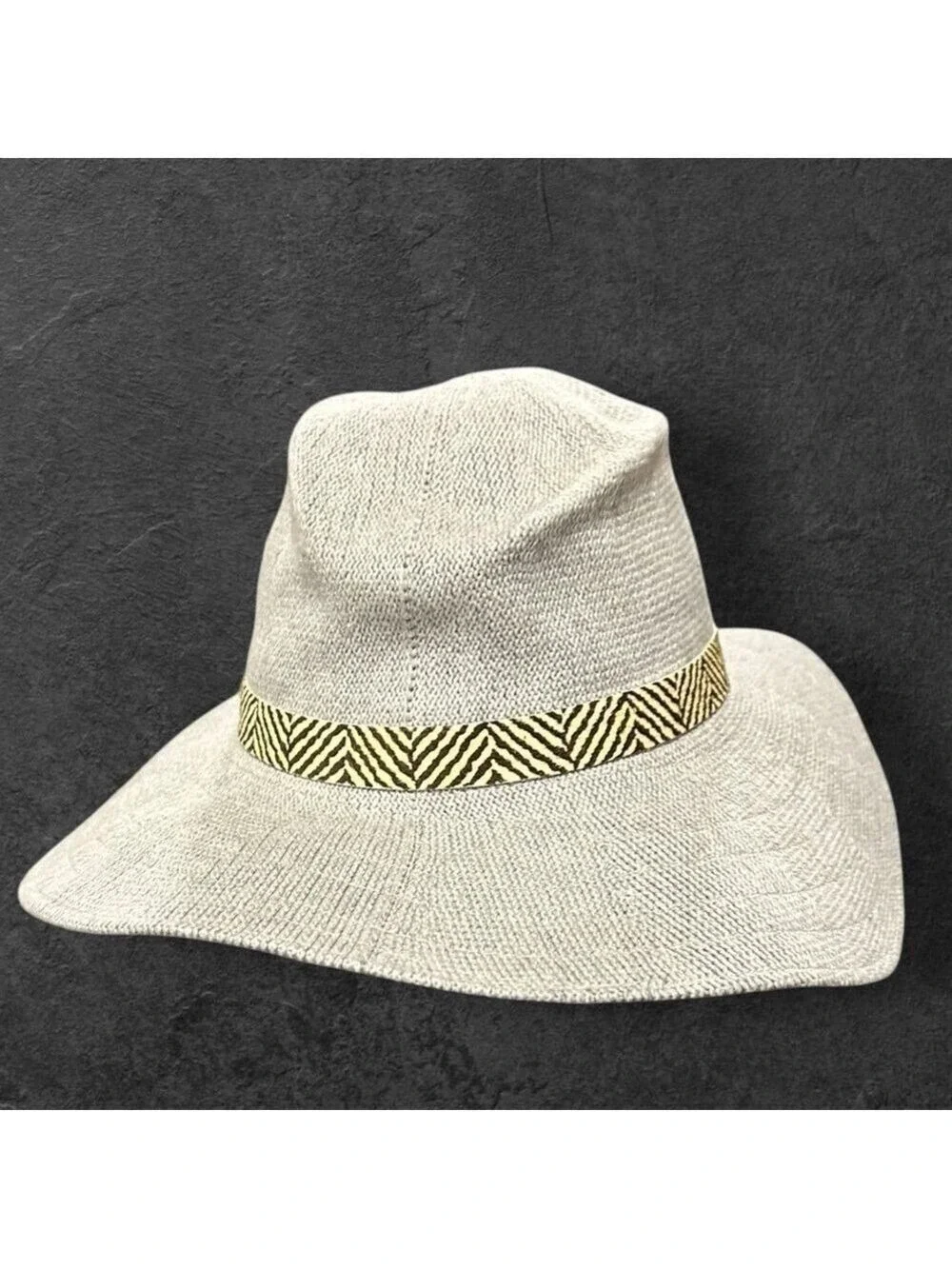 ANTHROPOLOGIE Wide Soft Brimmed Rancher Hat Heather Gray Zebra Band NWOT